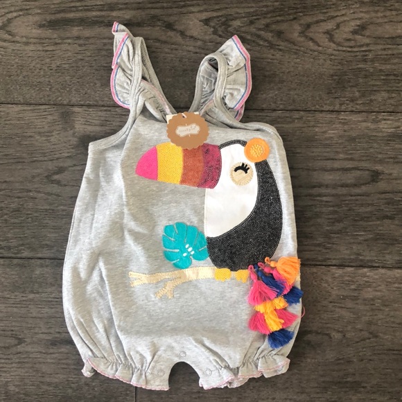 Mud Pie Other - MUD PIE SEQUIN TOUCAN TASSEL BUBBLE ROMPER